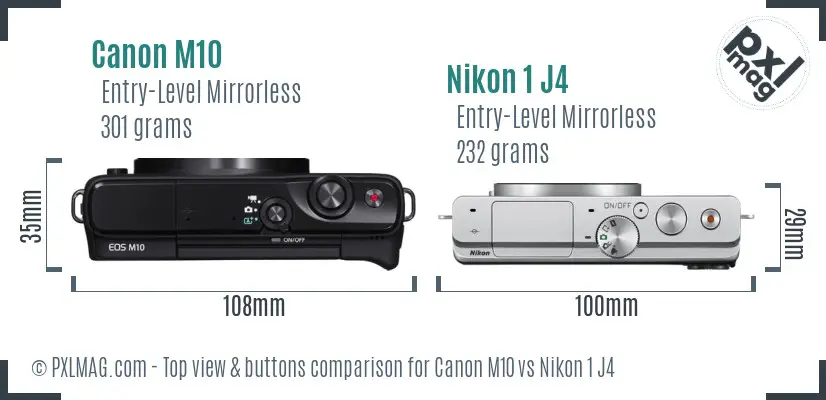 Canon M10 vs Nikon 1 J4 top view buttons comparison