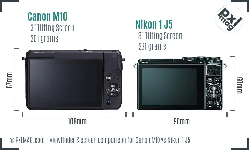 Canon M10 vs Nikon 1 J5 Screen and Viewfinder comparison