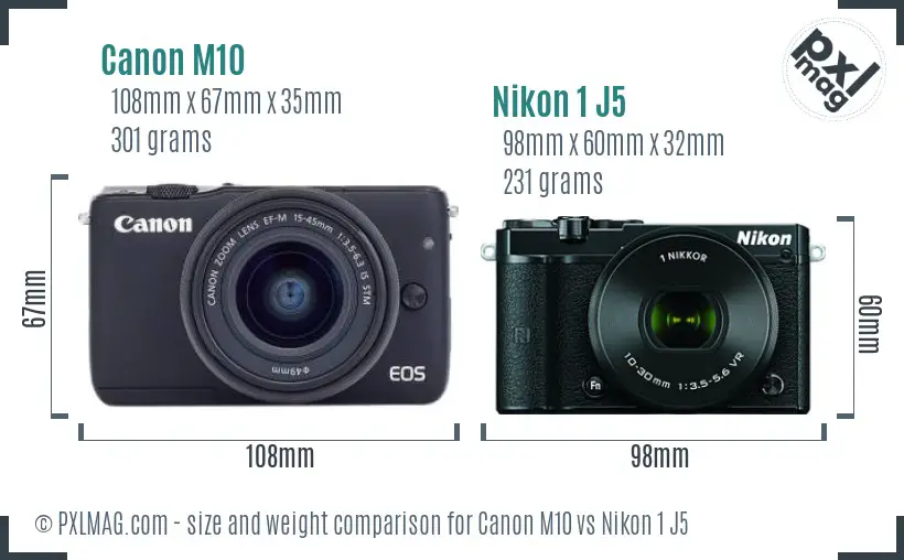 Canon M10 vs Nikon 1 J5 size comparison