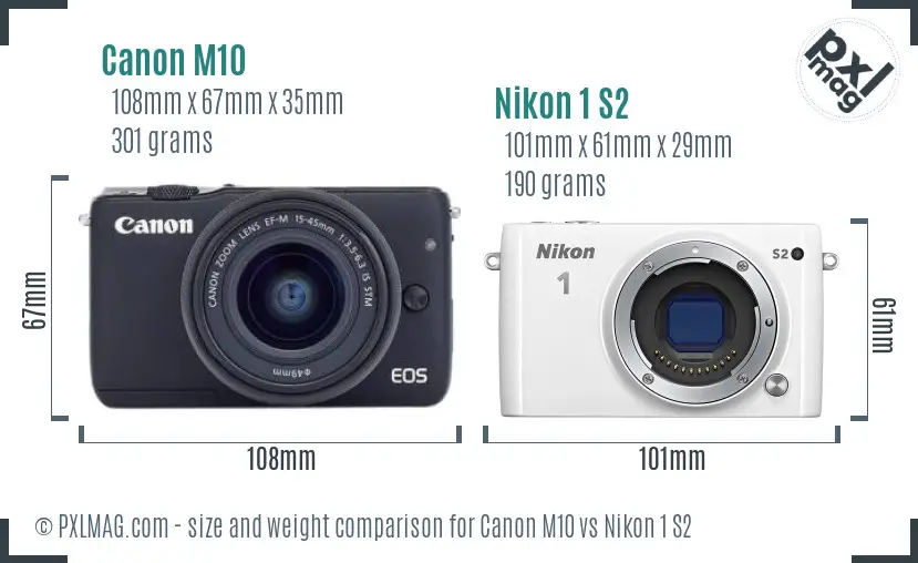 Canon M10 vs Nikon 1 S2 size comparison