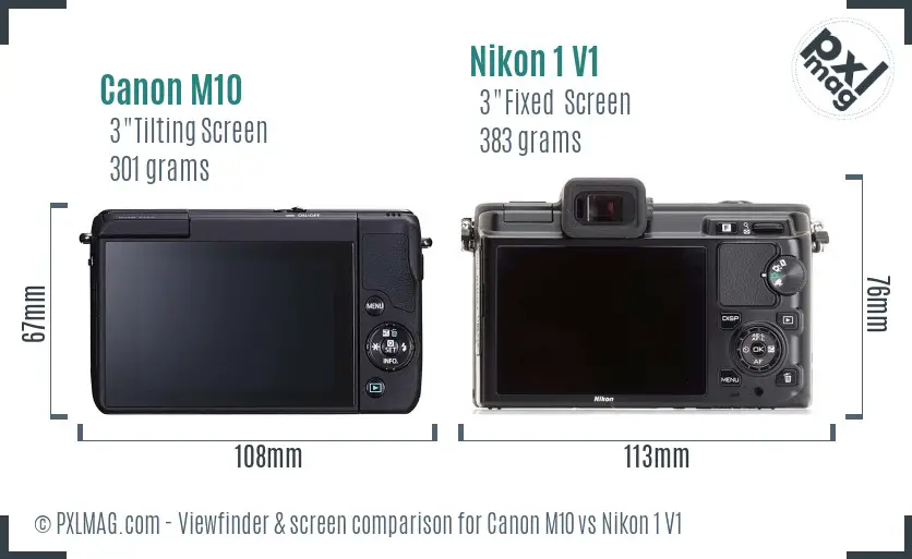 Canon M10 vs Nikon 1 V1 Screen and Viewfinder comparison