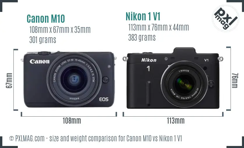 Canon M10 vs Nikon 1 V1 size comparison