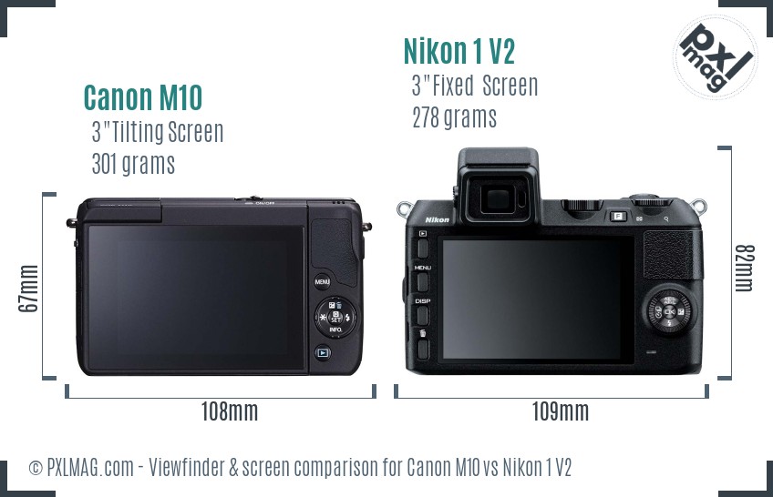 Canon M10 vs Nikon 1 V2 Screen and Viewfinder comparison