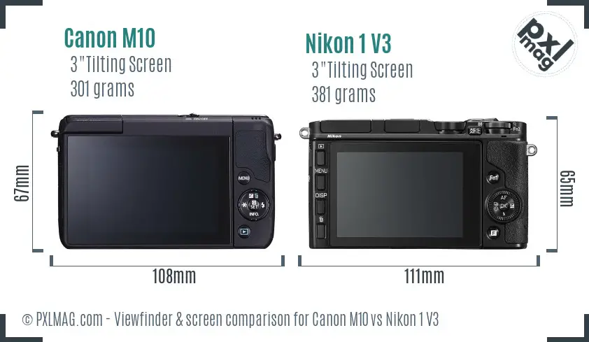 Canon M10 vs Nikon 1 V3 Screen and Viewfinder comparison