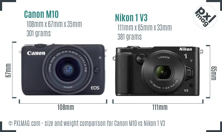 Canon M10 vs Nikon 1 V3 size comparison