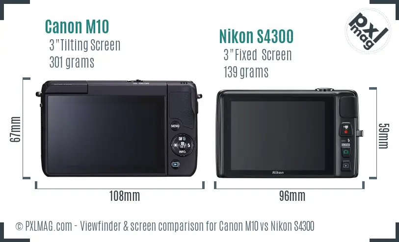 Canon M10 vs Nikon S4300 Screen and Viewfinder comparison