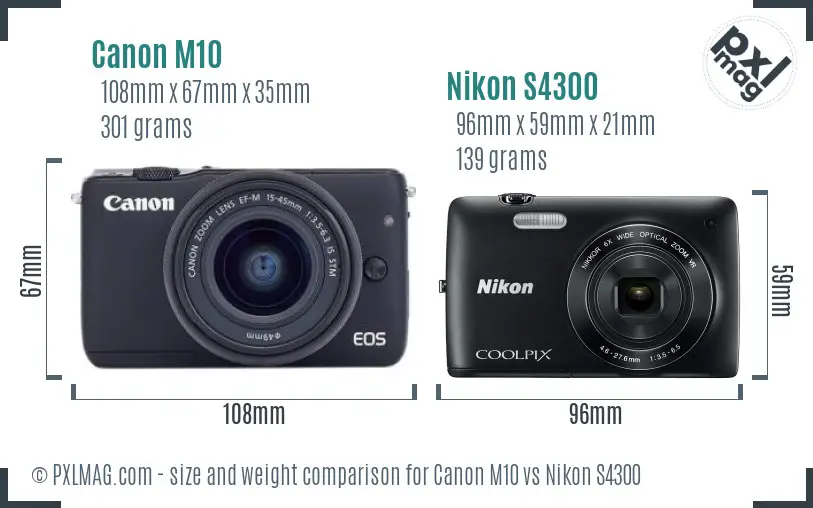 Canon M10 vs Nikon S4300 size comparison