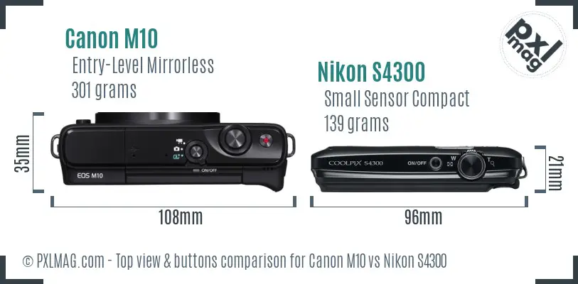 Canon M10 vs Nikon S4300 top view buttons comparison