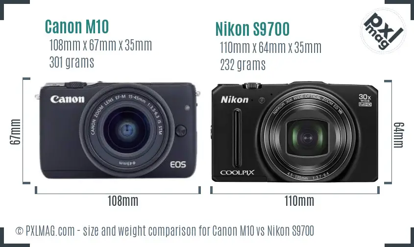 Canon M10 vs Nikon S9700 size comparison