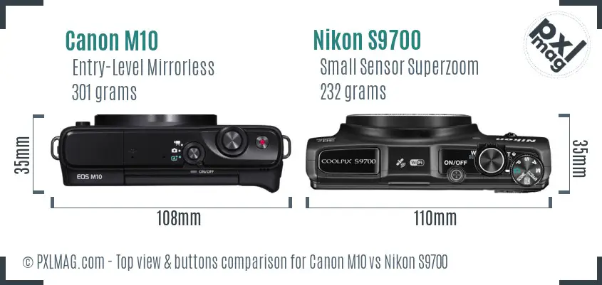 Canon M10 vs Nikon S9700 top view buttons comparison