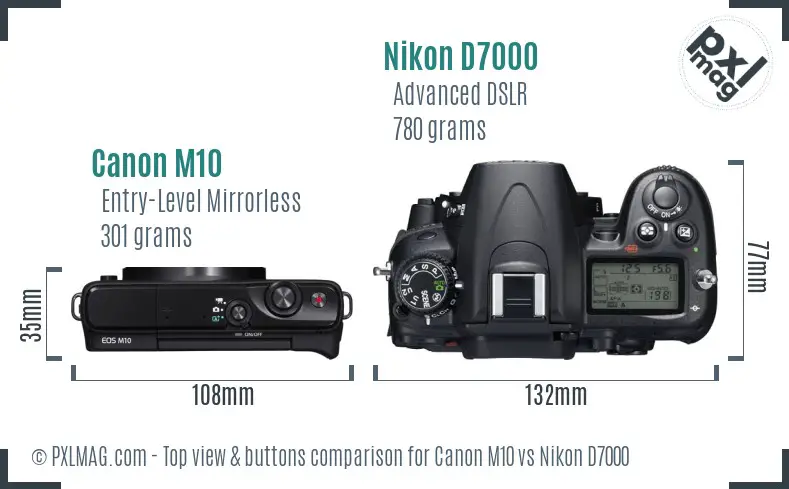 Canon M10 vs Nikon D7000 top view buttons comparison