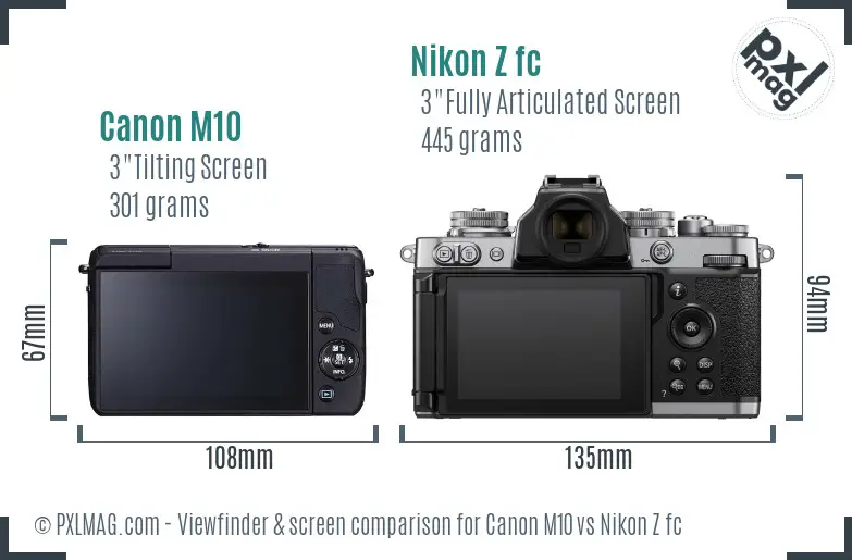 Canon M10 vs Nikon Z fc Screen and Viewfinder comparison