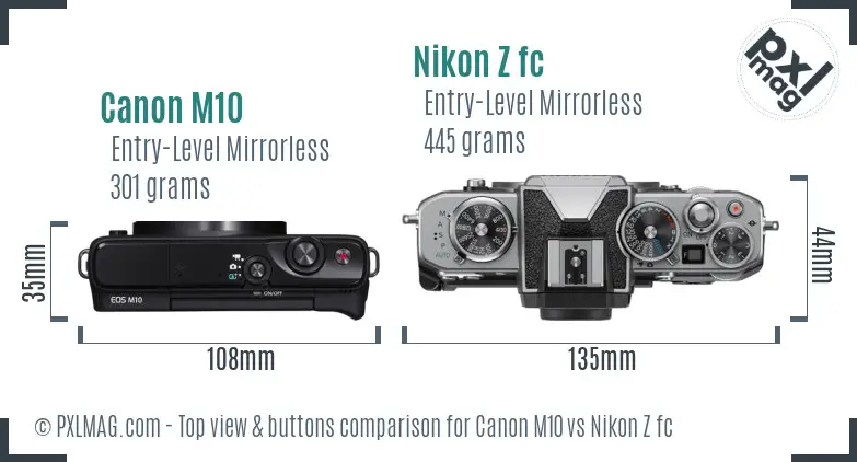 Canon M10 vs Nikon Z fc top view buttons comparison
