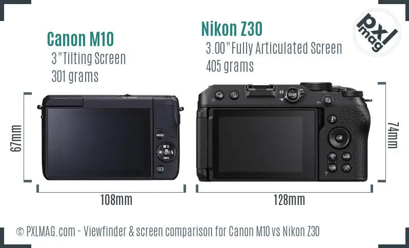 Canon M10 vs Nikon Z30 Screen and Viewfinder comparison