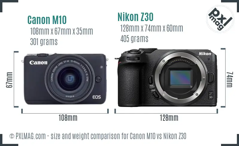 Canon M10 vs Nikon Z30 size comparison