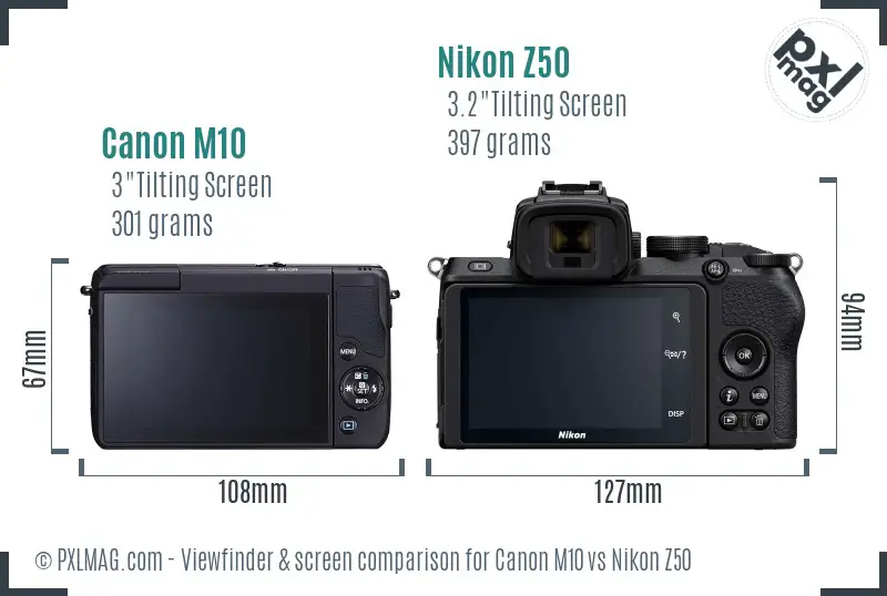 Canon M10 vs Nikon Z50 Screen and Viewfinder comparison