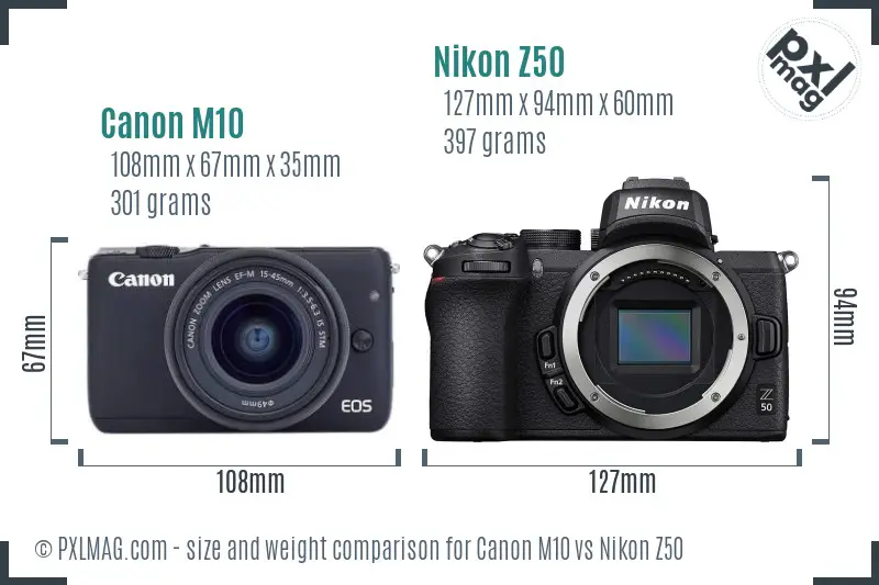 Canon M10 vs Nikon Z50 size comparison