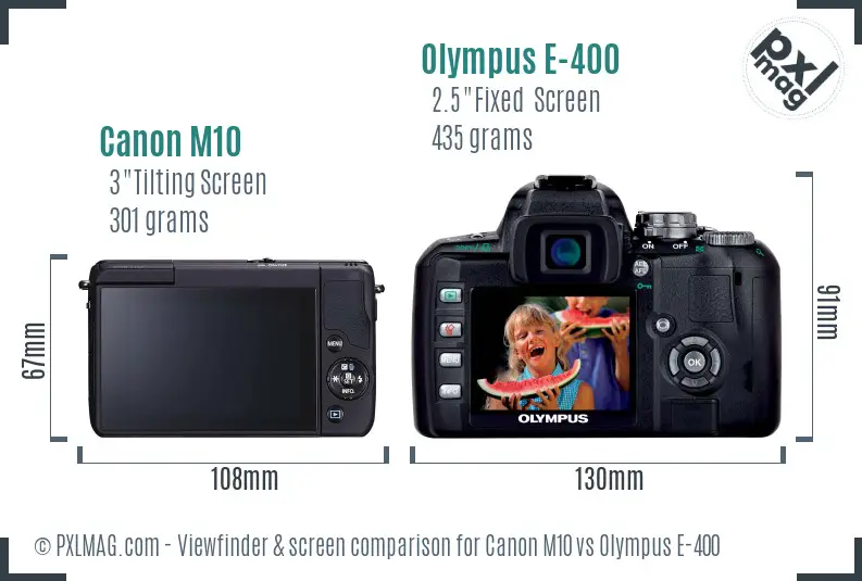 Canon M10 vs Olympus E-400 Screen and Viewfinder comparison