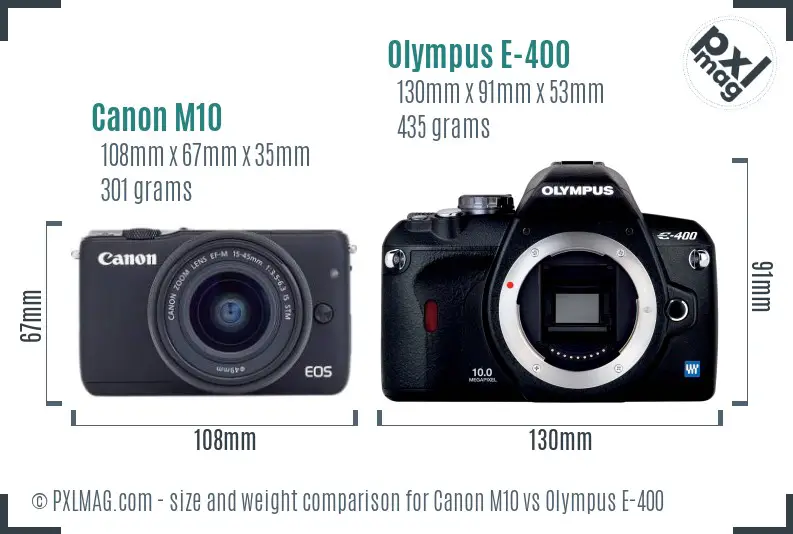 Canon M10 vs Olympus E-400 size comparison