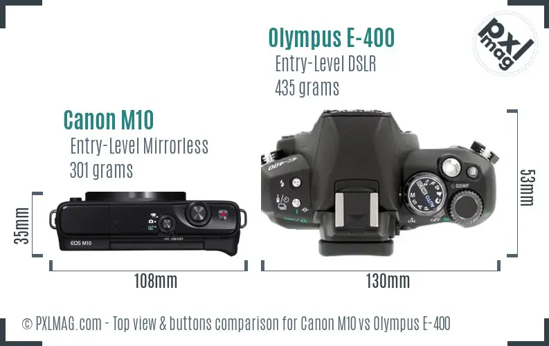 Canon M10 vs Olympus E-400 top view buttons comparison