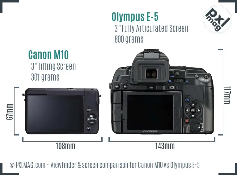 Canon M10 vs Olympus E-5 Screen and Viewfinder comparison