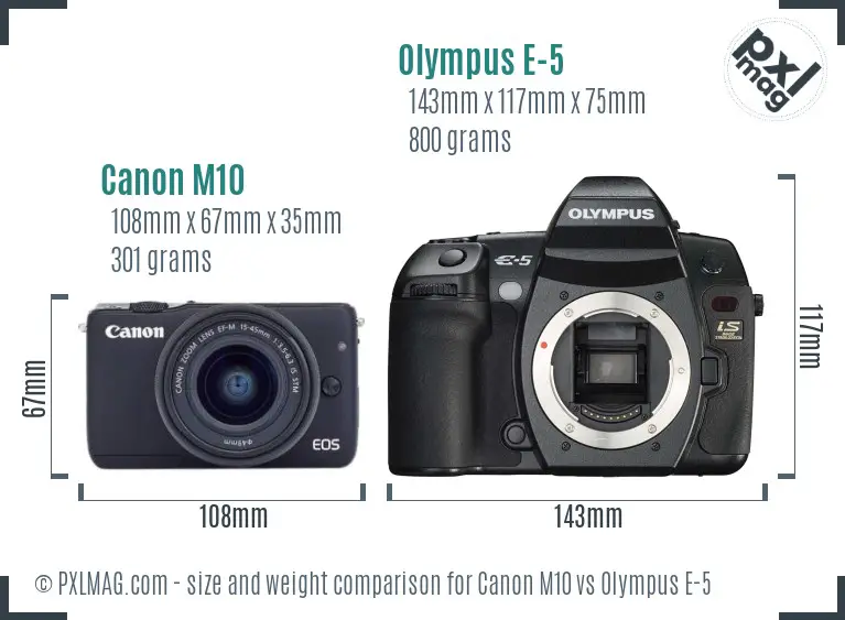 Canon M10 vs Olympus E-5 size comparison
