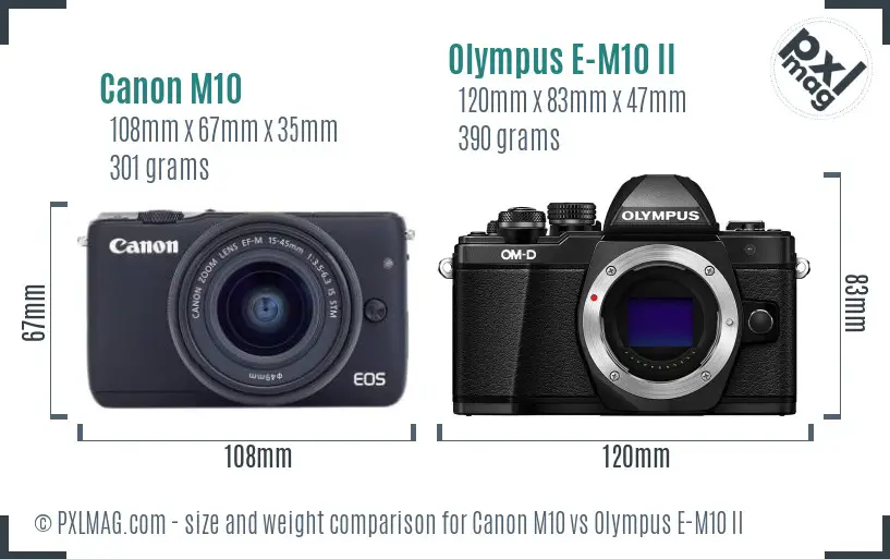 Canon M10 vs Olympus E-M10 II size comparison Canon M10 vs Olympus E-M10 II size comparison
