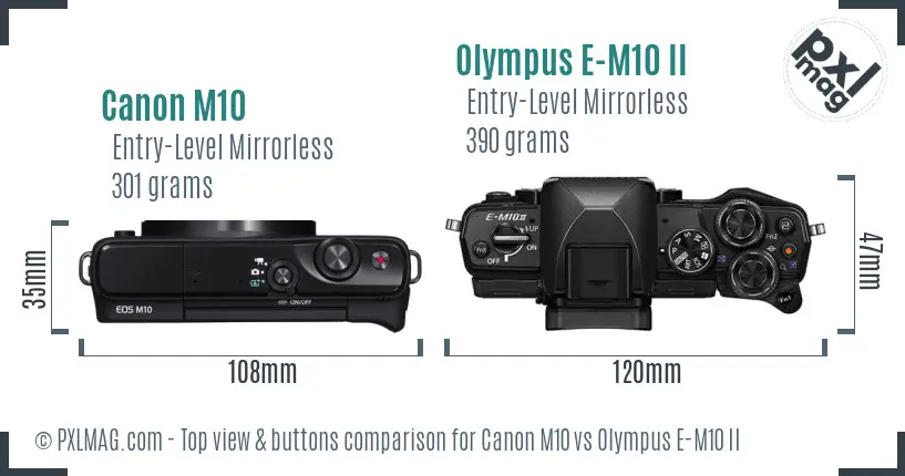 Canon M10 vs Olympus E-M10 II top view buttons comparison Canon M10 vs Olympus E-M10 II top view buttons comparison