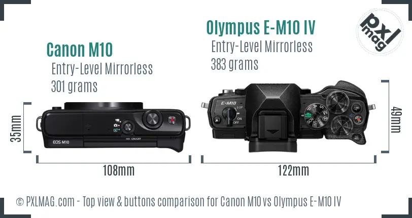 Canon M10 vs Olympus E-M10 IV top view buttons comparison