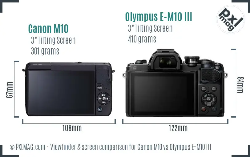 Canon M10 vs Olympus E-M10 III Screen and Viewfinder comparison