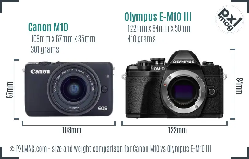 Canon M10 vs Olympus E-M10 III size comparison