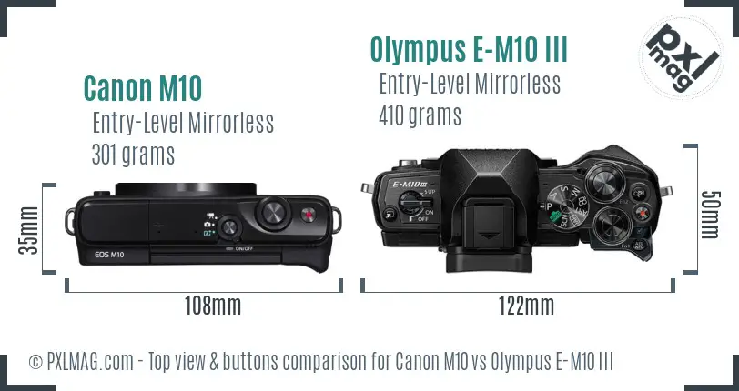 Canon M10 vs Olympus E-M10 III top view buttons comparison