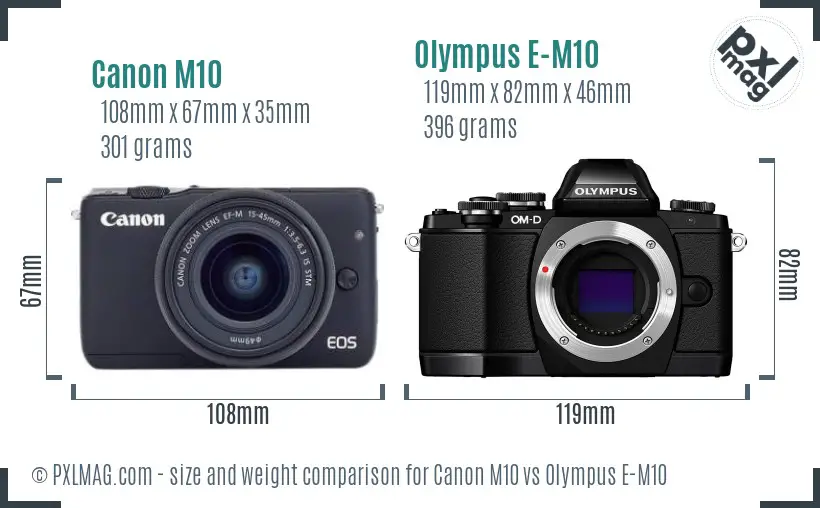 Canon M10 vs Olympus E-M10 size comparison Canon M10 vs Olympus E-M10 size comparison