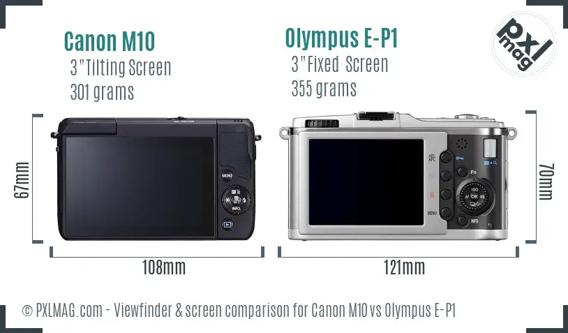 Canon M10 vs Olympus E-P1 Screen and Viewfinder comparison