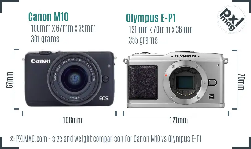 Canon M10 vs Olympus E-P1 size comparison