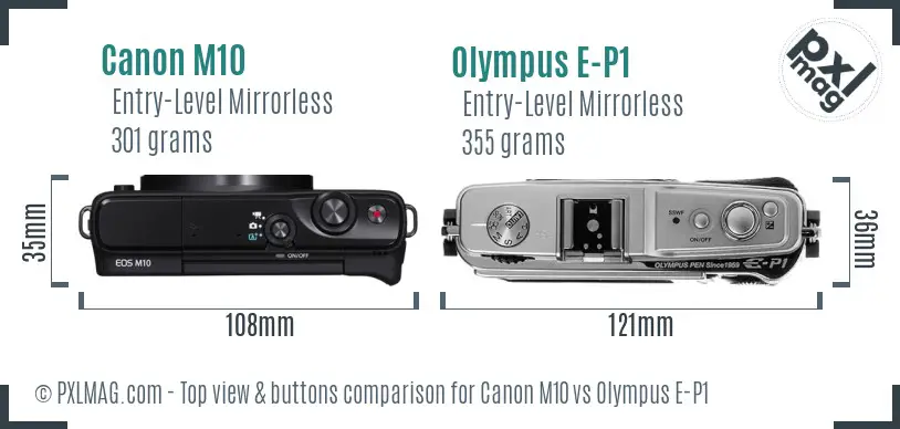 Canon M10 vs Olympus E-P1 top view buttons comparison