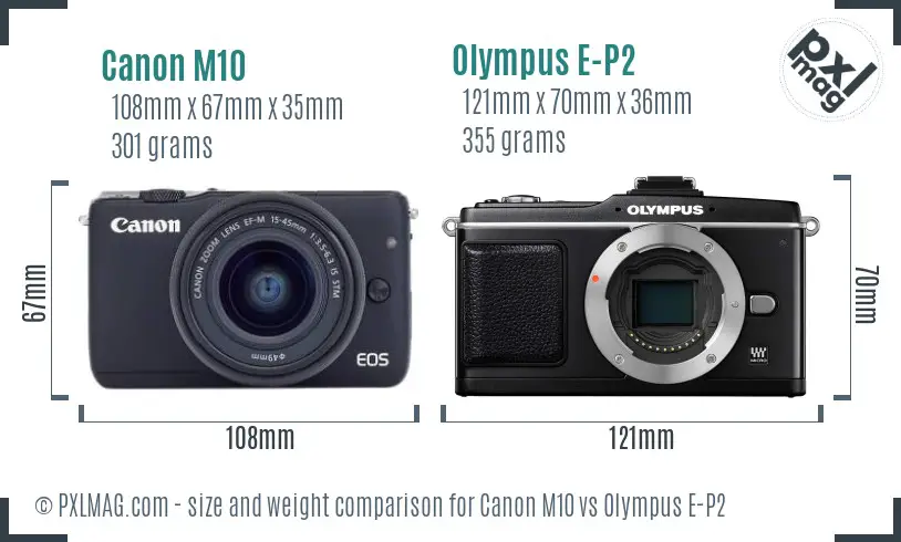 Canon M10 vs Olympus E-P2 size comparison
