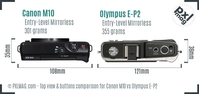 Canon M10 vs Olympus E-P2 top view buttons comparison