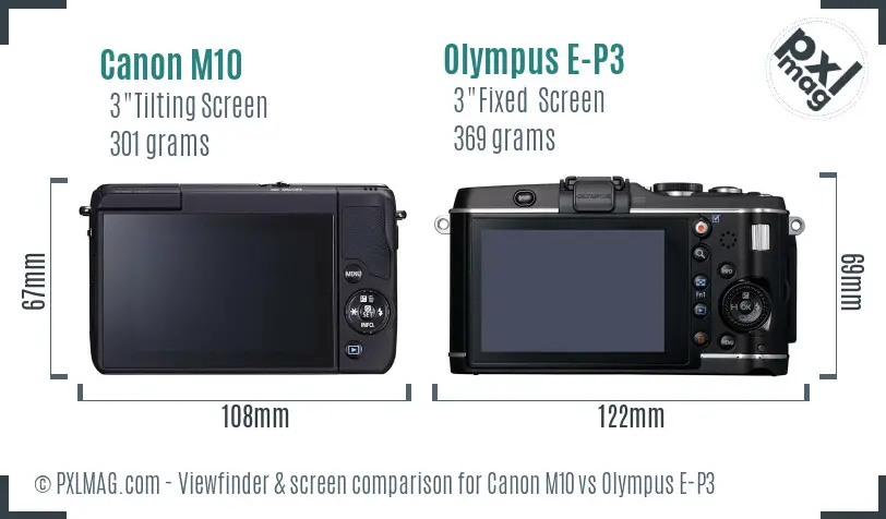 Canon M10 vs Olympus E-P3 Screen and Viewfinder comparison
