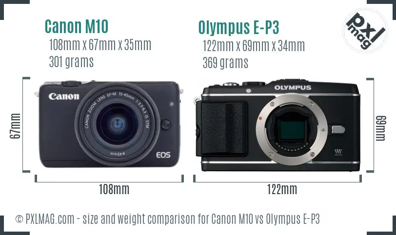 Canon M10 vs Olympus E-P3 size comparison