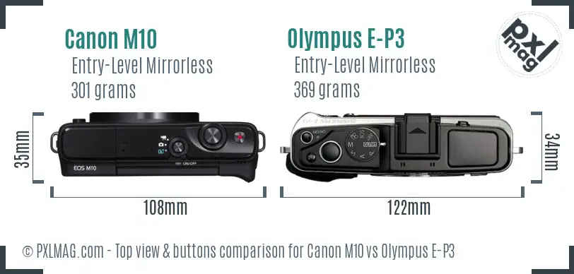 Canon M10 vs Olympus E-P3 top view buttons comparison