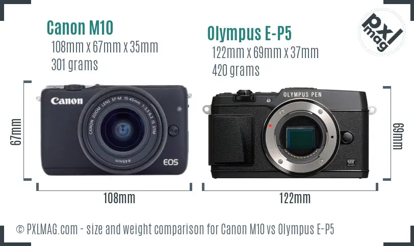 Canon M10 vs Olympus E-P5 size comparison