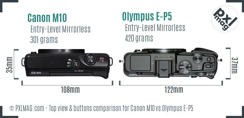Canon M10 vs Olympus E-P5 top view buttons comparison
