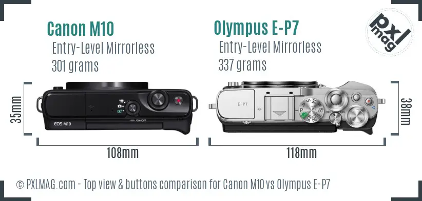 Canon M10 vs Olympus E-P7 top view buttons comparison