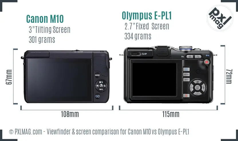 Canon M10 vs Olympus E-PL1 Screen and Viewfinder comparison