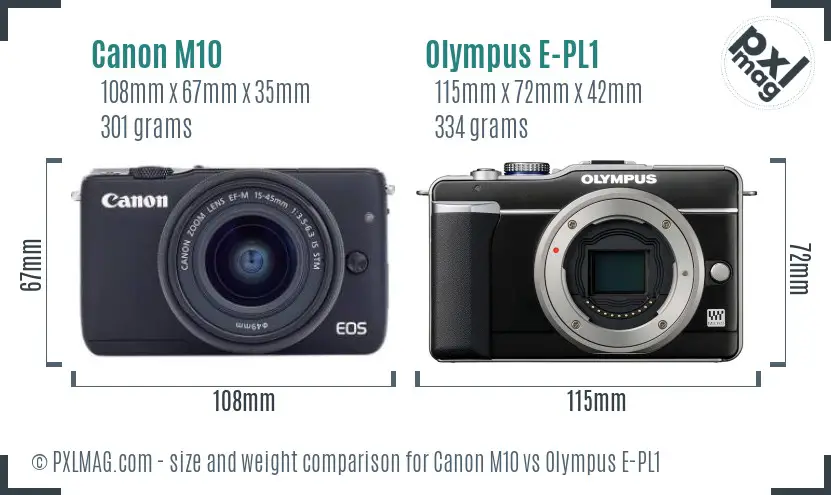 Canon M10 vs Olympus E-PL1 size comparison