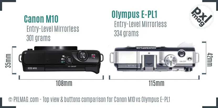 Canon M10 vs Olympus E-PL1 top view buttons comparison