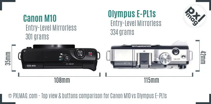 Canon M10 vs Olympus E-PL1s top view buttons comparison Canon M10 vs Olympus E-PL1s top view buttons comparison