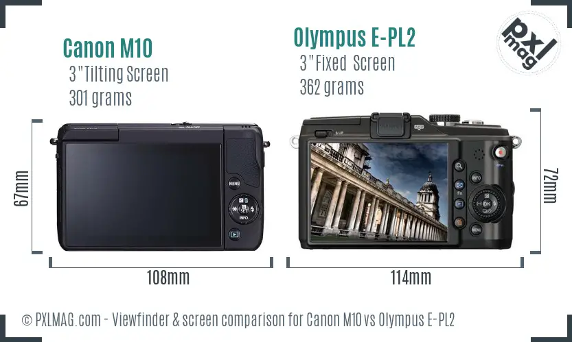 Canon M10 vs Olympus E-PL2 Screen and Viewfinder comparison
