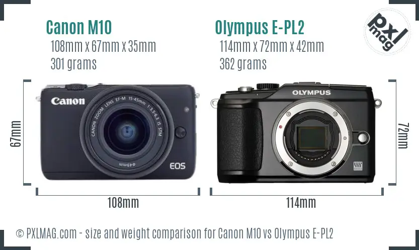 Canon M10 vs Olympus E-PL2 size comparison